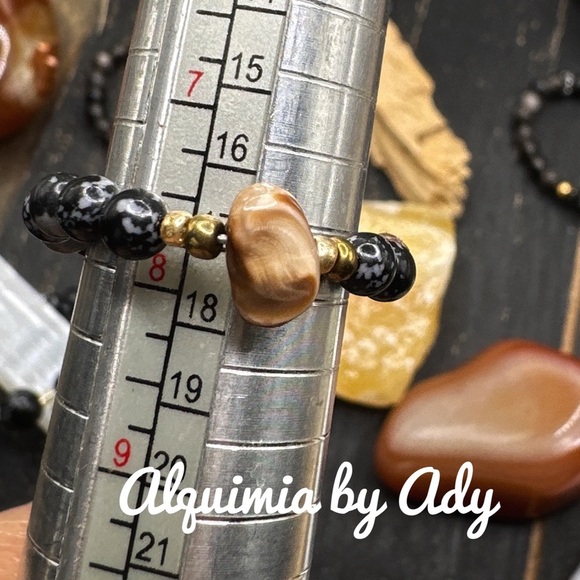 Black onyx charms gold beaded boho ring - Picture 2 of 2